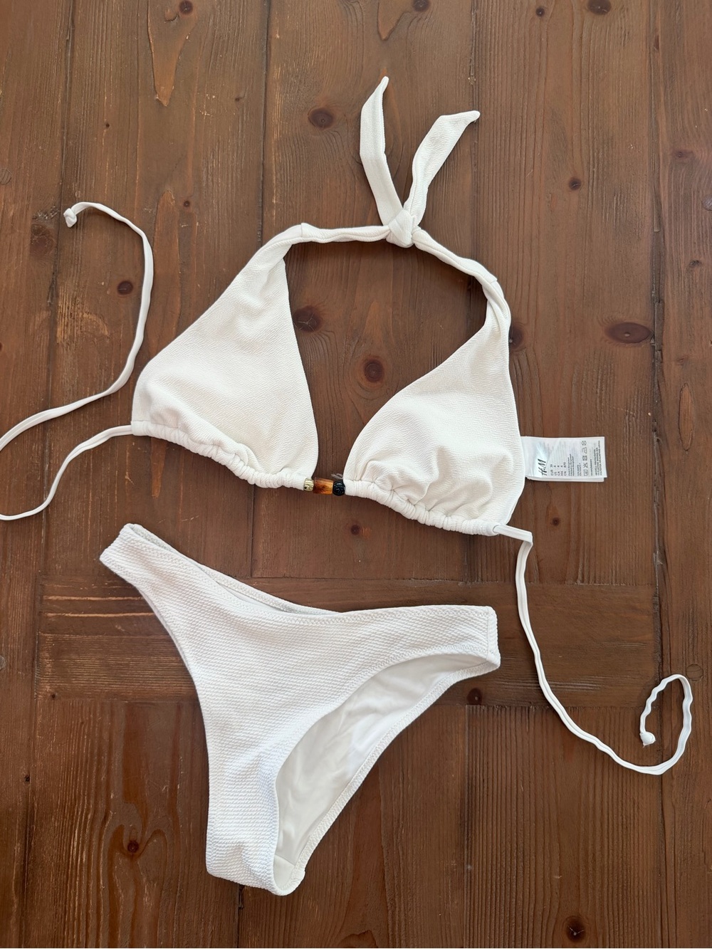 H&M White Textured Triangle Bikini Set